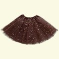 thumbnail image 4 of AJTQTH Girls Summer Skirt Elastic-Waisted Mesh Stars Sequins Glitter Short Skirts Layered Lightweight Comfy Stylish Mini Skirt for Street Party Brown 3-9Years, 4 of 5
