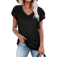 thumbnail image 1 of Spring And Summer Solid Color V Neck Short Sleeved T Shirt Top Women'S Clothing, 1 of 6