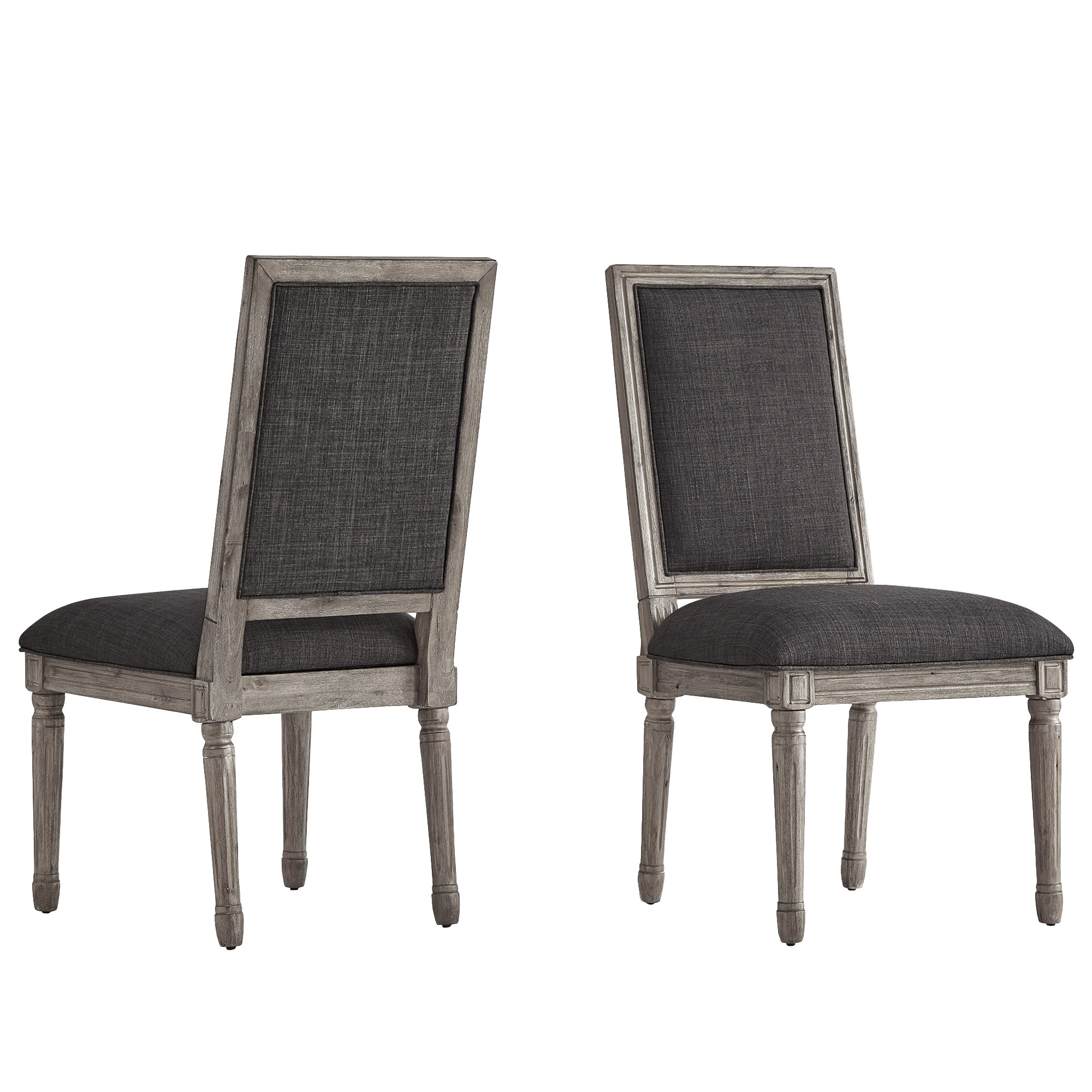 Weston Home Amadell Traditional Linen Solid Dining Side Chairs, Dark Gray Linen/Antique Grey Oak Finish (Set of 2)