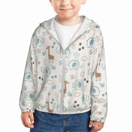

Goofa Elephants And Giraffes Printed Kids Zip-Up Hoodie Girls Boys UPF50+ Sun Protection Jacket Hooded Cooling Shirt-4 Years