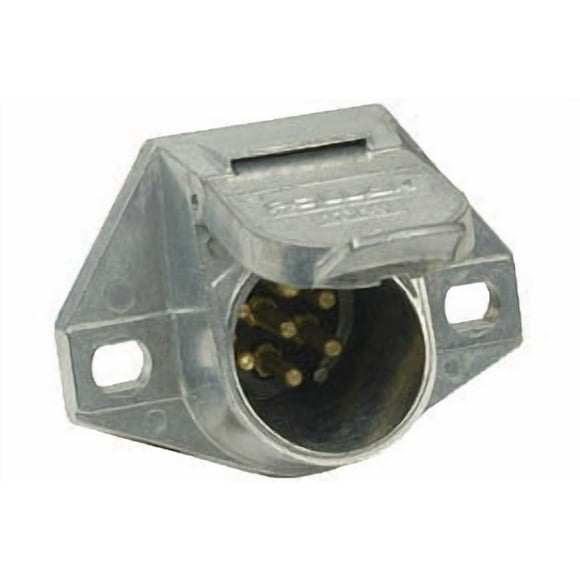 Pollak Trailer Wiring Connector 11-720EP Vehicle Side; 7-Way Round Socket; 6 To 28 Volts; 40 Amps; Die Cast Housing With 2 Hole Mount/Solid Pins; With 4 Color Retail Bag