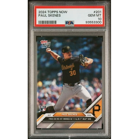 Paul Skenes 2024 Topps Now 1st Win Baseball Rookie Card #201 Graded PSA 10