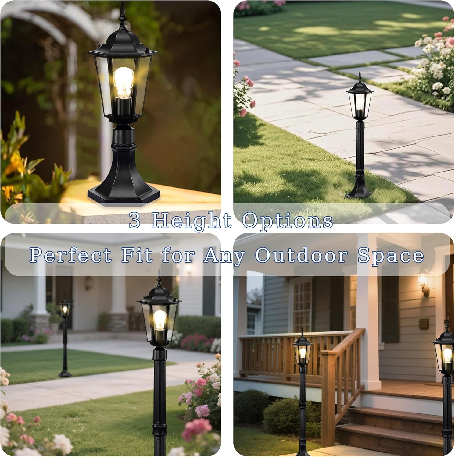 Outdoor Lamp Post Light 42", Adjustable Height Waterproof Post Light Fixture with ClearGlass, Aluminum Outdoor Pole Light for Yard, Garden & Driveway