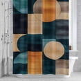 thumbnail image 3 of Abstract Art Shower Curtain for Bathroom Decor, Blue Brown Color Block Composition Waterproof Fabric Shower Curtain, 66"x72" Set with 12 Hooks, 3 of 9