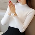 thumbnail image 1 of Suéter de cuello alto medio para mujer, suéter estilo coreano, suéter de otoño e invierno, cálido, de gran tamaño, con pétalos roscados, manga larga para mujer, 1 of 5
