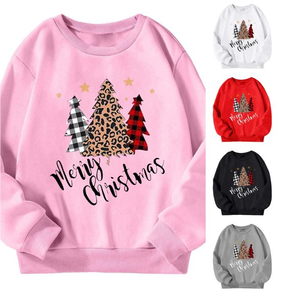 RTKFRFLM Kids Christmas Tree Crewneck Sweatshirt Merry Christmas Letter Holiday Top Festive Winter Warm Thermal Shirts for Boys and Girls Children