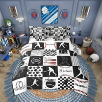 Erosebridal Baseball Comforter Set Full 7 Pcs Baseball Gaming Softball Ball Games White Black Plaid Bedding Set Sports Theme Bed in a Bag with Comforter,Sheets