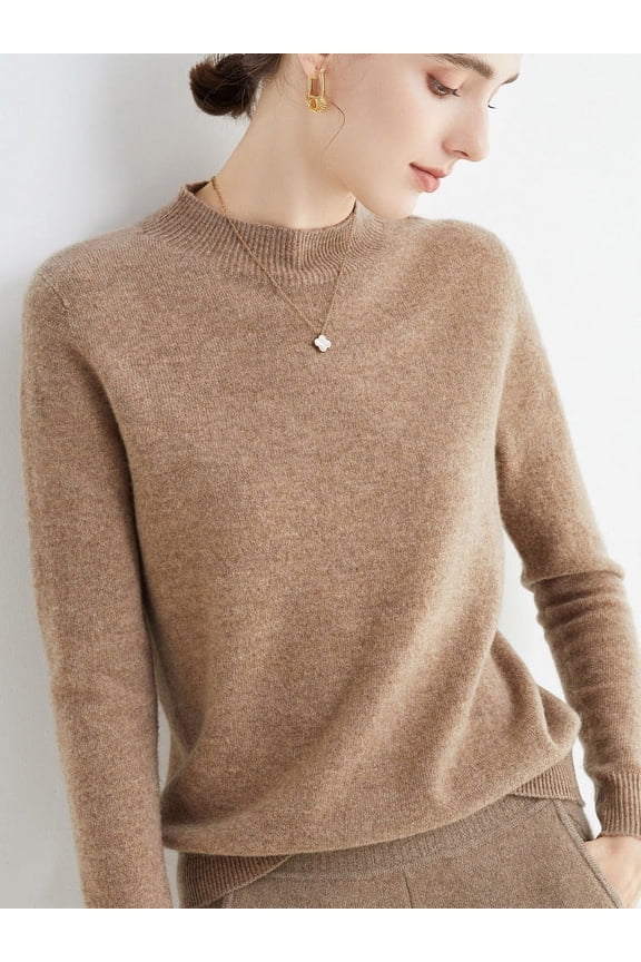 25 autumn and winter new seamless first-line ready-to-wear with semi-turtleneck 100 pure wool sweater women's long-sleeved knitted bottoming shirt