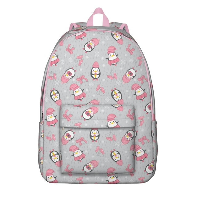 Cartoon Penguin Backpack – Cute Emperor Penguin Design with Snowflake and Winter Pattern for School Use