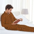 thumbnail image 5 of KLL Black And Orange Houndstooth Sleepwear Mens Flannel Pajamas,Long Cotton Pj Set, 5 of 7