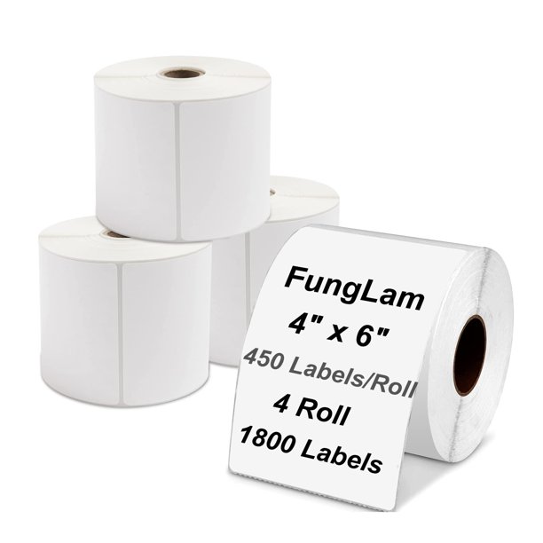 Etiquetas térmicas para envíos FunGlam 4x6, 450 etiquetas/rollo, 4 rollos