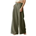 thumbnail image 2 of Wycnly Pants for Women Womens Plus Size Trousers Business Casual Button Down Mid Waist Loose Wide Leg Pants Leisure Solid Cotton Linen Pleated Long Pants with Pocket, 2 of 7