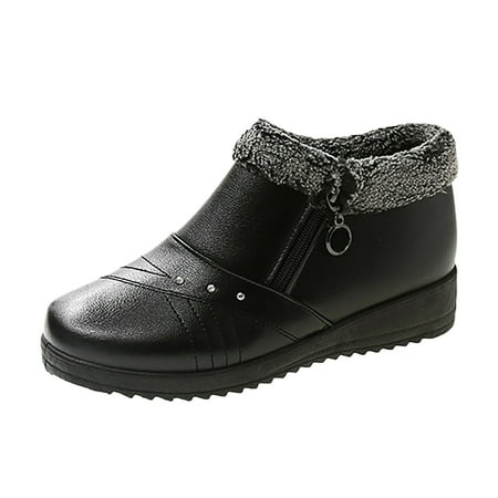 

Snow Boots For Women Fashion Women Keep Warm Plush Rhinestones Winter Snow Boots Flat Zipper Short Boots Round Toe Shoes Black 40 Hxroolrp