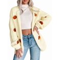 thumbnail image 1 of Suéter con Bordado de Calabaza para Mujer, Cuello en V, Holgado, Informal, de Punto, , para las Fiestas. Amarillo XL, 1 of 8