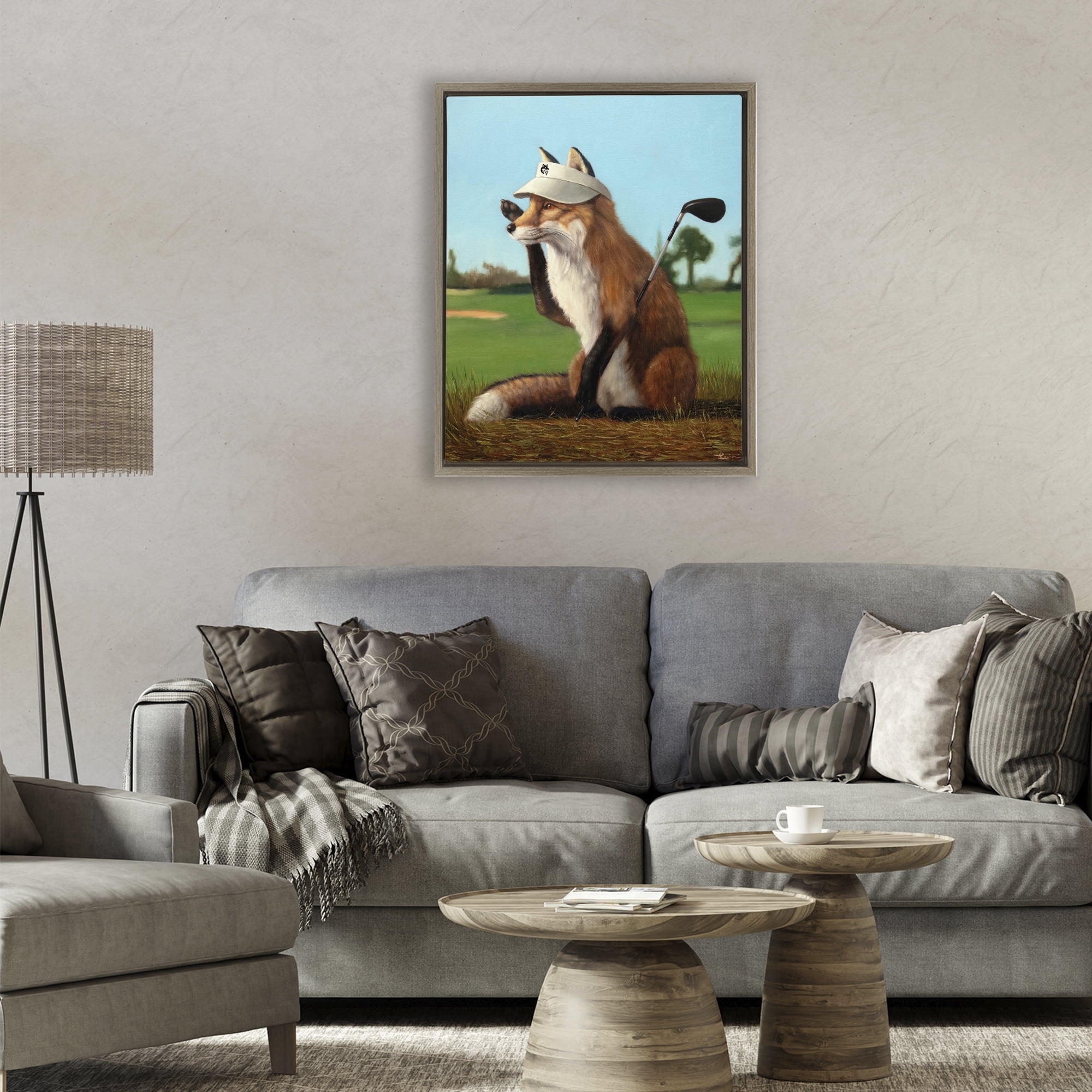 Stupell Industries Fox Drive Golfer Brown Framed Floater Canvas Wall Art, design by Lucia Heffernan