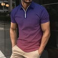 thumbnail image 2 of WREESH Men's Gradient Zippered T-Shirt Casual Printed Short Sleeve Henley with Turn Down Collar a Modern Top with Zipper Detail and Gradient Style Purple, 2 of 5