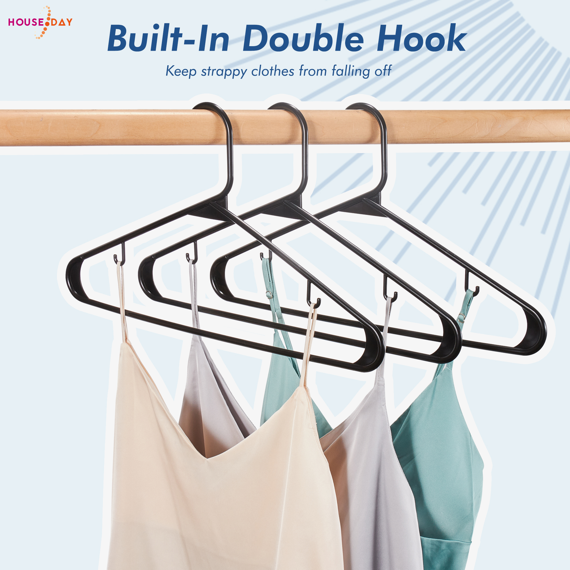 Cozymood Black Plastic Adult Hangers 16.5" 24-Pack: Light-Weight, Space-Saving, Heavy-Duty for Laundry & Everyday Use