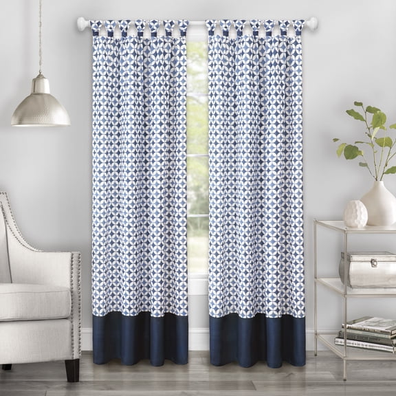 2 Pack: Modern Chic Geometric Tab Top Window Curtain Panels - Navy, 84 in. Long