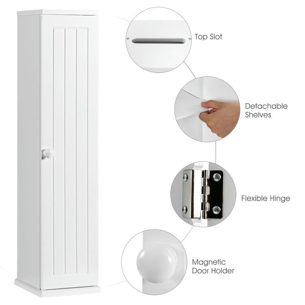 Finihen Bathroom Storage Cabinet, Bathroom Floor Cabinet, Free Standing Toilet Paper Holder with 4 Shelves and Top Slot, for Bathroom, Living Room, Bedroom, Kitchen, White Finihen Bathroom Storage Cabinet, Bathroom Floor Cabinet, Free Standing Toilet Paper Holder with 4 Shelves and Top Slot, for Bathroom, Living Room, Bedroom, Kitchen, White