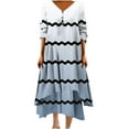 thumbnail image 1 of Pisexur Robes d'Été pour Femmes Mode Rayée Imprimée Col en V Robe Maxi Décontractée Manches 3/4 Robe d'Été Tendance Ample Ourlet Irrégulier Bouton Robe de Plage Grande Taille Robe Longue P-5TG, 1 of 5