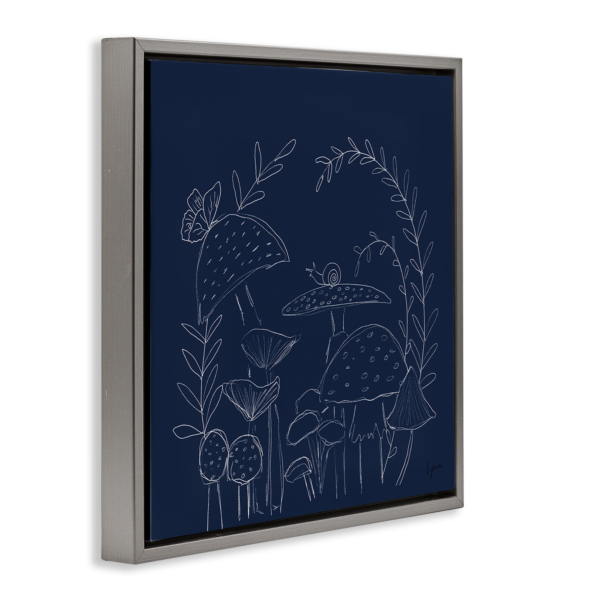 Stupell Industries Mushrooms on Blue Plants & Flowers Painting Gray Floater Framed Canvas Art Print Wall Art, 18 x 18