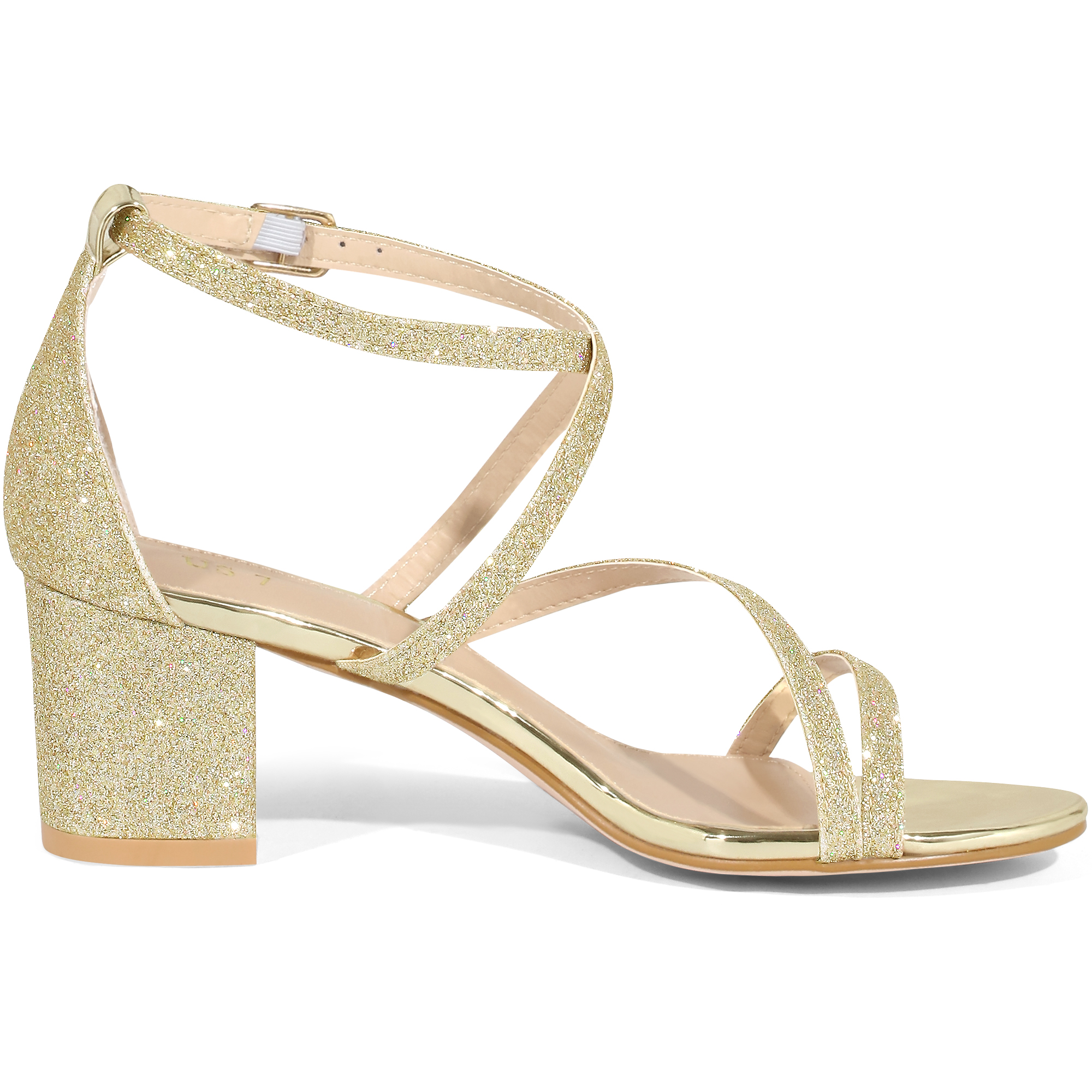 DARING DIVA Women's Stylish Glitter Crisscross Strap Chunky Heels Sandals Perfect Gold 7