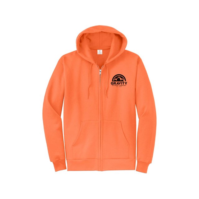 Gravity Outdoor Co. Chandail à Capuchon à Fermeture Éclair - Orange Néon - Logo Noir - 2TG