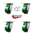 thumbnail image 2 of 4 Inch Green Poly on Cast Iron Caster Set with Roller Bearings and Swivel Locks, 2 of 2