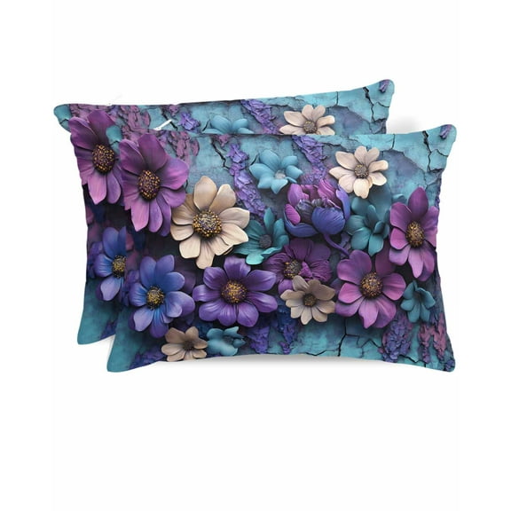 Hokiten King Size Pillow Cases Set of 2, Pillow Covers for Bed, Purple Flowers Satin Pillowcases with Zipper for Hair/Skin, Pillow Protector Cover, Spring Vintage Walls Pastoral Country 20x36 Inches