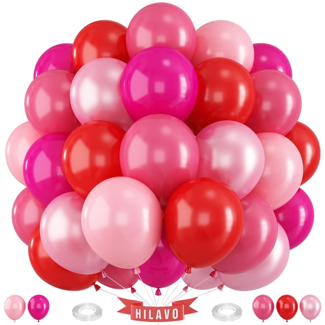 Globos HILAVO de látex, 60 unidades, 30 cm, fucsia, rosa intenso, rosa y rojo