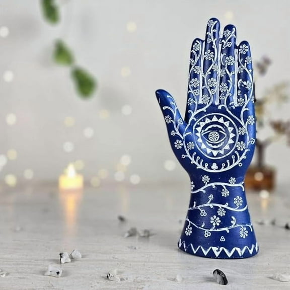 Hamsa Hand Showpiece Evil Eye Design for Home Decor,Living Room, Bed Room,Decoration and Gifting,Birthdays Christmas, Table Top, Centrepiece and Occassions(Pack of1)(Blue)