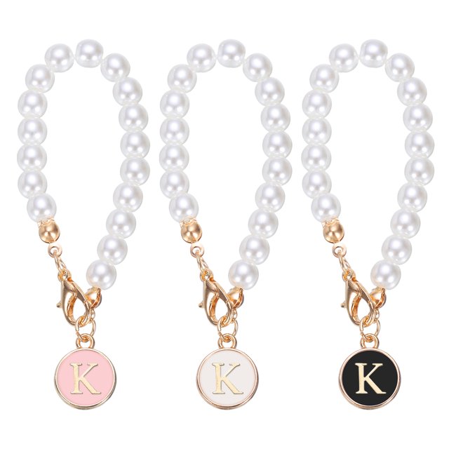 Uxcell 3 piezas de accesorios de encanto de letras cadena de perlas para taza de tumbler blanco/negro/rosa (letra K)