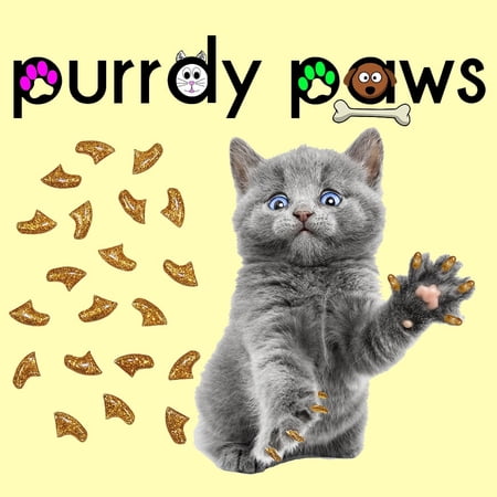 6 Month Supply - Purrdy Paws Gold Glitter Soft Nail Caps for Large Cats Claws - Extra Adhesives