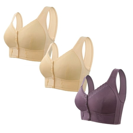 Holiday Savings!s!Clearance Staron 3PC Wireless Bras for Women Front Closure No Underwire Bras Soft Strap Comfortable Bra Wireless Comfort Bras Front Button Bra