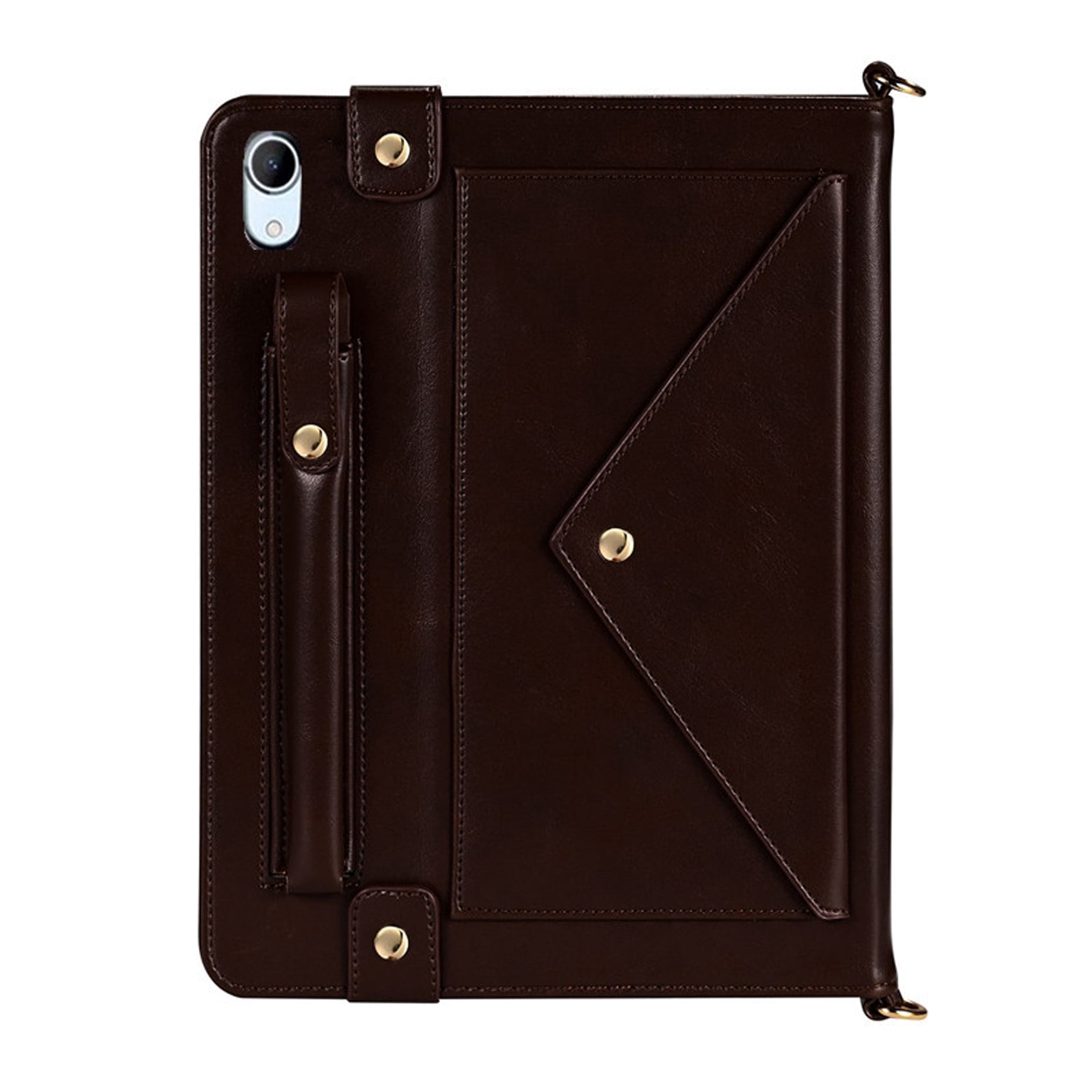 for iPad (A16) 11th Gen 2025 / iPad 10th Gen 10.9" 2022 PU Leather Case, with Pencil Holder, Money Pocket, Shoulder/Hand Strap, Card Slots Kickstand Flip Cover, Full Body Protection, Dark Coffee