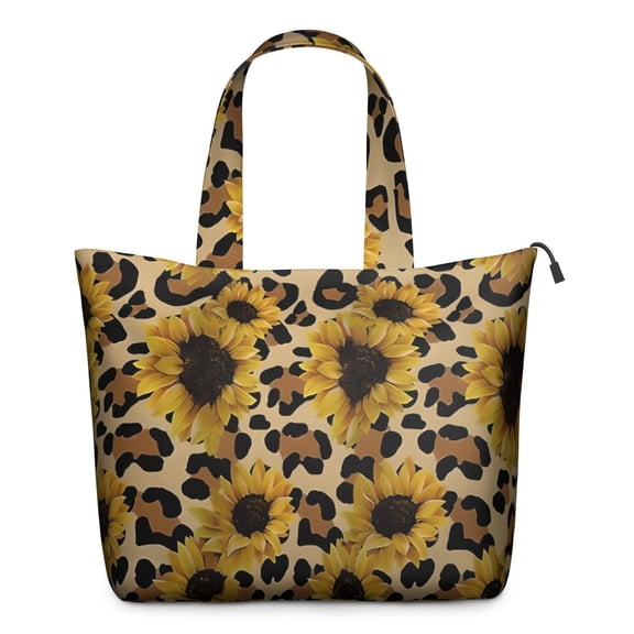 Leopard Sunflower Pattern Travel Tote Bags for Women Carry On,Large Weekender Bags for Women Travel,Multi Functional Duffle Bag for Work,Shopping,Sports