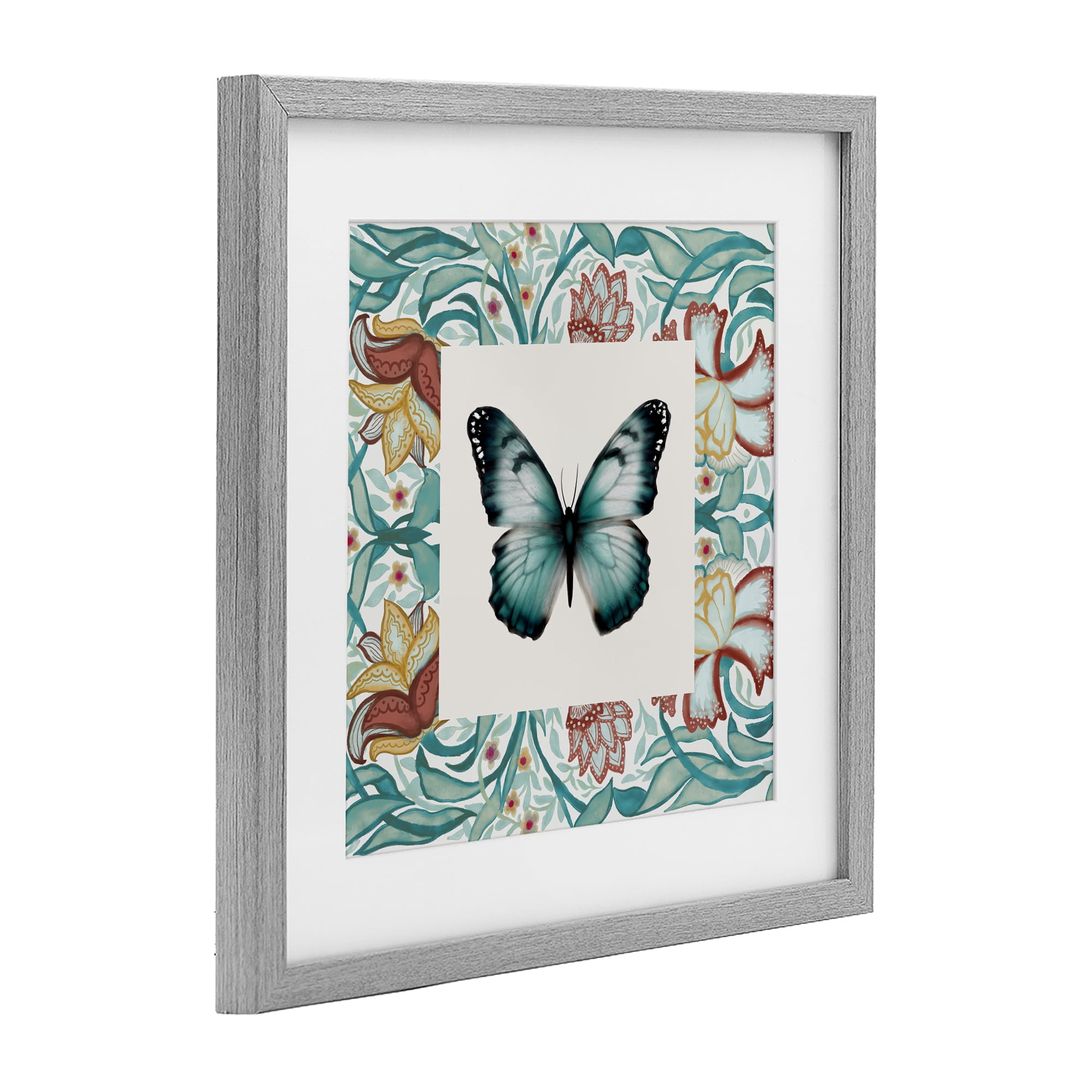 Stupell Industries Blue Toned Baroque Butterfly Gray Framed Print Under Glass, design by Elizabeth Medley