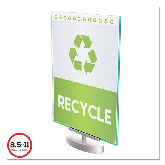 Deflecto Superior Image Swivel Sign Holder w/Green Edge, 8.5 x 11 Insert, Silver Base