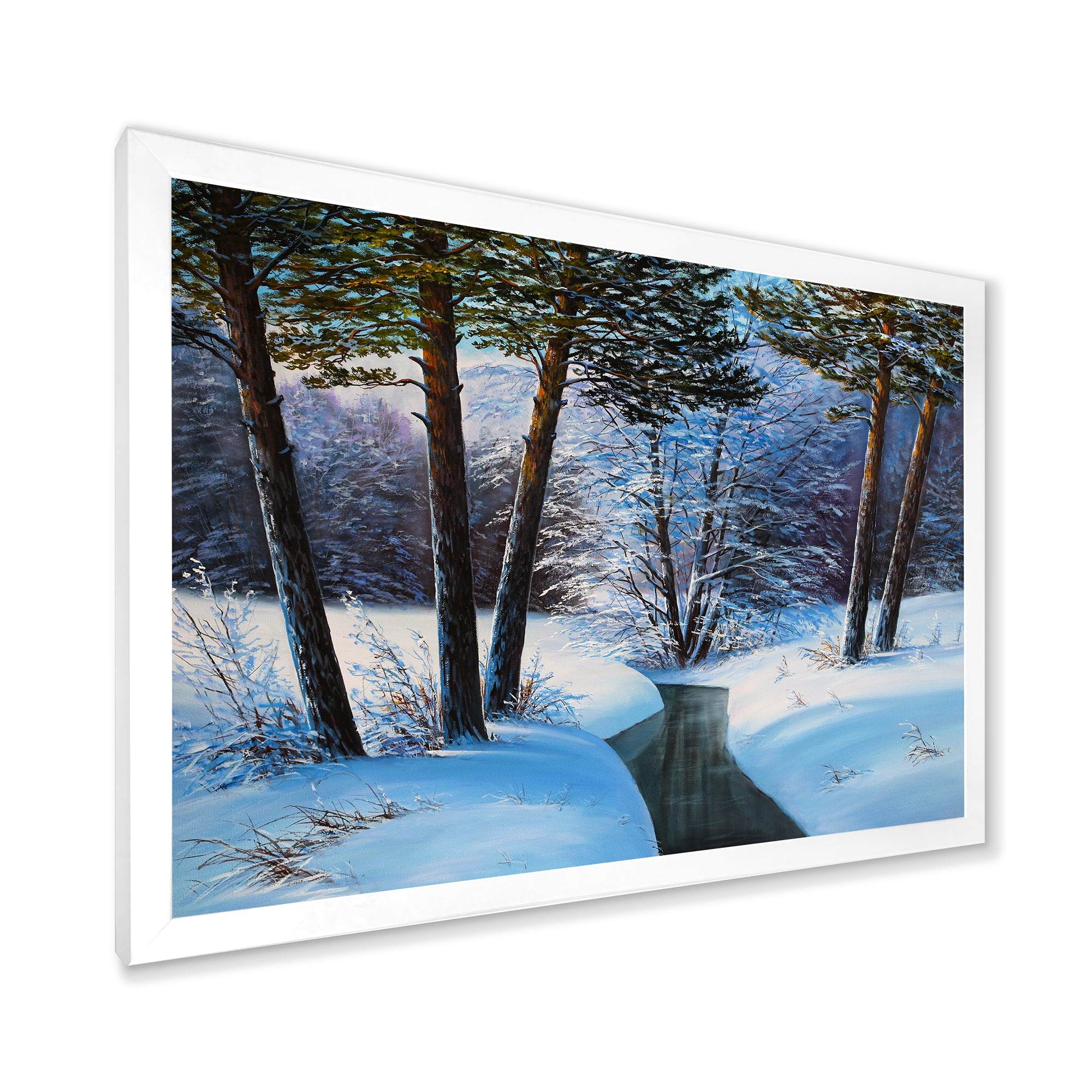 Designart 'Christmas Forest With Trees and River III' Traditional Framed Art Print