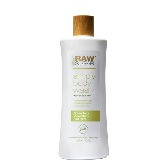 Raw Sugar Simply Body Wash for Sensitive Skin, Green Tea Cucumber Aloe Vera, 25 fl oz