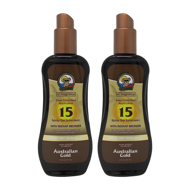 Australian Gold SPF 15 Gel en spray de protección solar con bronceador instantáneo, 8 onzas (paquete de 2)
