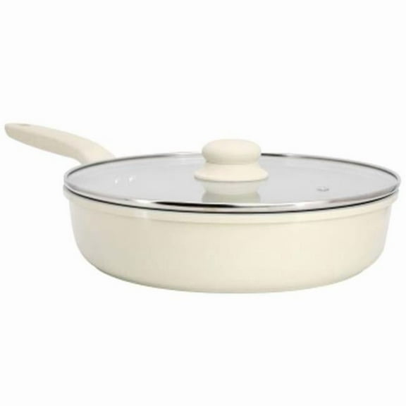 Gibson Home 137715.02 11 in. & 4 qt. Barnsdall Ceramic Nonstick Aluminum Saute Pan with Lid, Cream