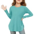 thumbnail image 2 of XXWXYD Clearence Asymmetric Hem Long Sleeve Top - Side Slit Tunic Tee with Soft Cotton Blend for Girls Ages 3-12Y (7-8 Years,Light Blue), 2 of 7
