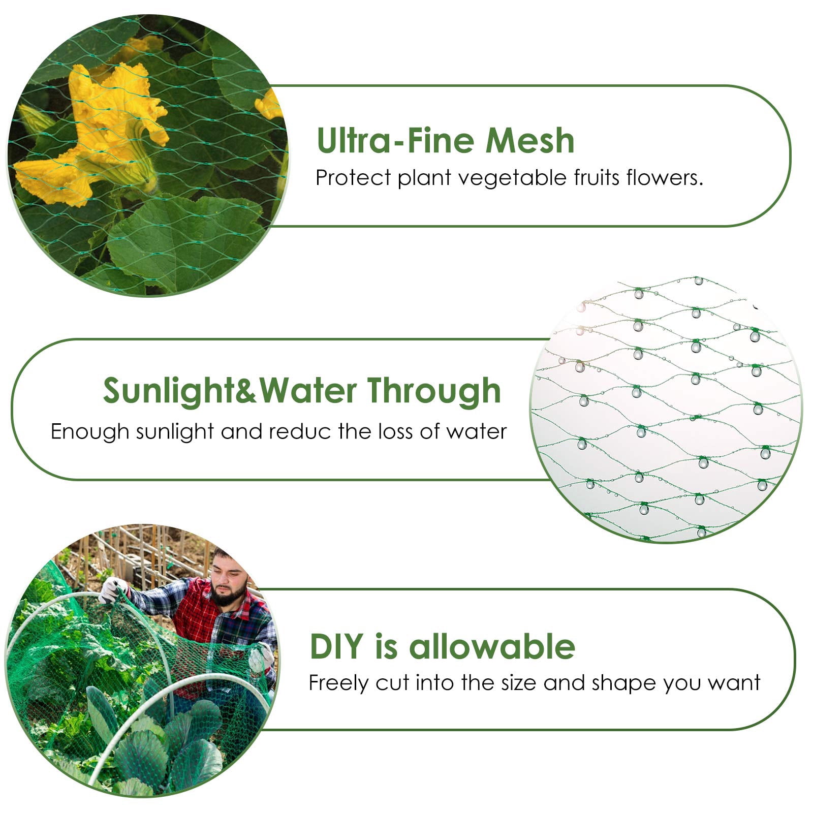 Bird Netting for Garden,Garden Netting Pest Barrier,Cicada Netting Protect Fruit Trees Blueberry Bushes Vegetable Plant,Plastic Net for Garden Against Birds, Deer,Squirrels