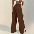 thumbnail image 4 of Women's Solid Color Casual High-Waisted Loose-Fit Athletic Pants with Side Stripes, Sporty and Comfortable Trousers for Exercise and Casual Wear,Coffee,L, 4 of 5
