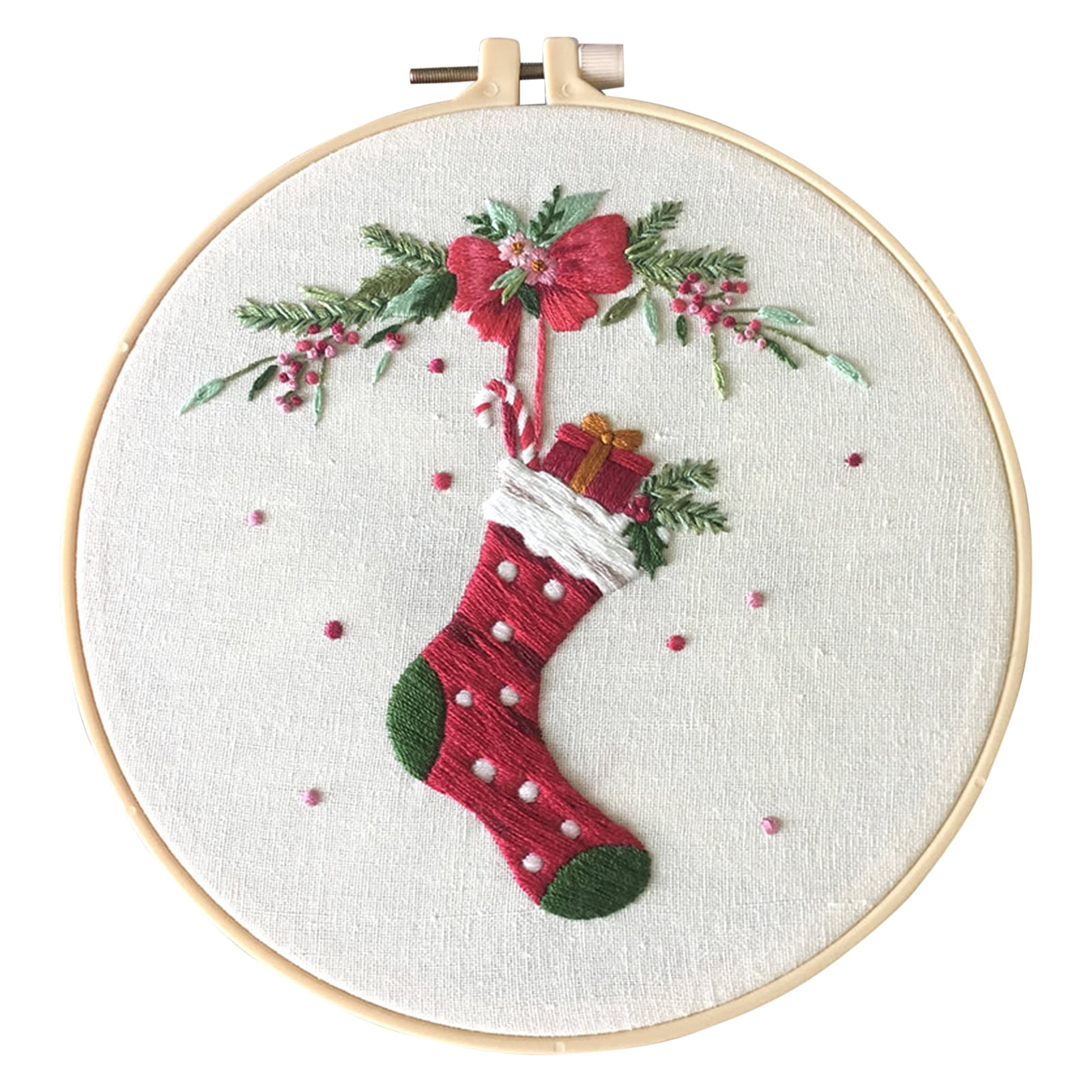 Christmas Diy Embroidery Starter Set With Pattern Include Embroidery Clothes With Christmas Themed Pattern Plastic Embroidery Hoops Color Threads Tools 4 Types Walmart Com
