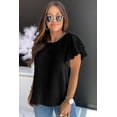 thumbnail image 3 of Women's Black Textured Tiered Ruffled Short Sleeve Blouse, 3 of 5