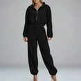 thumbnail image 2 of sususu Women's Zip Up Jumpsuit Long Sleeve Romper Jumpsuit Elastic Waist Comfortable Outfit Turn Down Collar Cargo Romper,Black,XL, 2 of 5