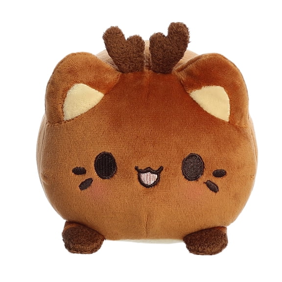 Aurora  7 in. Enchanting Tasty Peach Reindeer Meowchi Bright & Colorful Design Showpiece Plush Stuffed Animal Plush Toy, Brown
