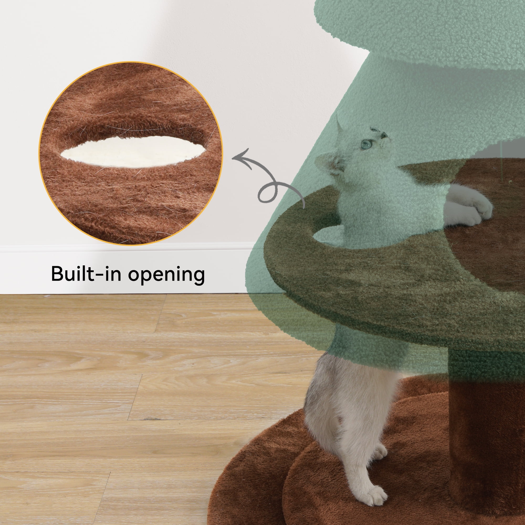 Uforic 60in Christmas Cat Tree, 2-Tier Festive Tall Cat Tower Furniture, 5ft Christmas Tree Party Decoration with Cat House and Bed